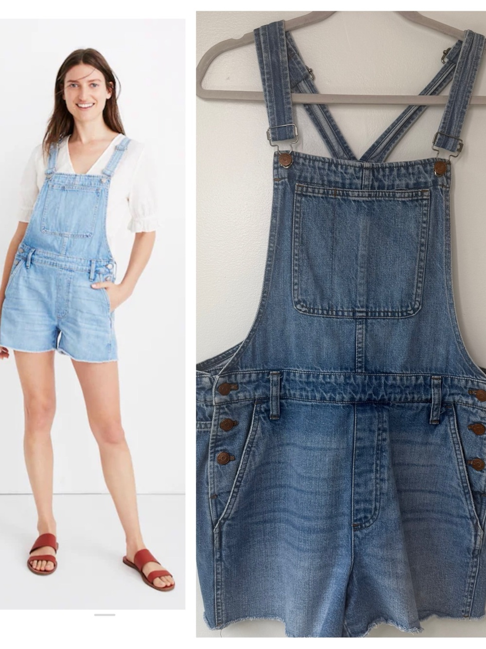 Madewell Adirondack short overalls denim frayed hem sz large